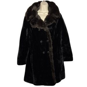Vintage Aleutian Styled by Dubrowsky & Joseph Faux Black Fur‎ Mob Wife Goth Coat